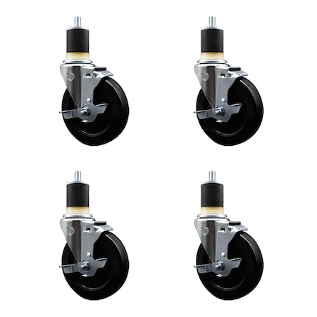 Service Caster 5'' Hard Rubber Swivel 1-7/8'' Expanding Stem Caster Set with Brake, 4PK SCC-EX20S514-HRS-TLB-178-4